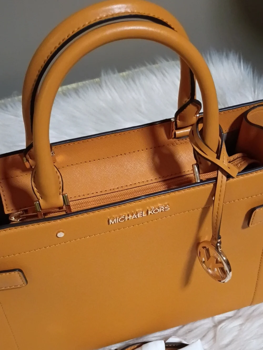 Michael Kors saffiano Leather satchel in marigold